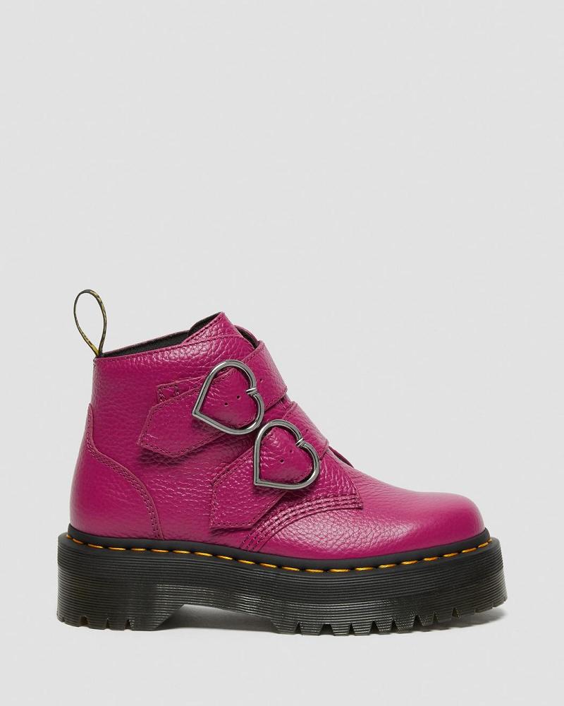 Botas Plataforma Dr Martens Devon Heart Cuero Mujer Rosas | MX 546DFM